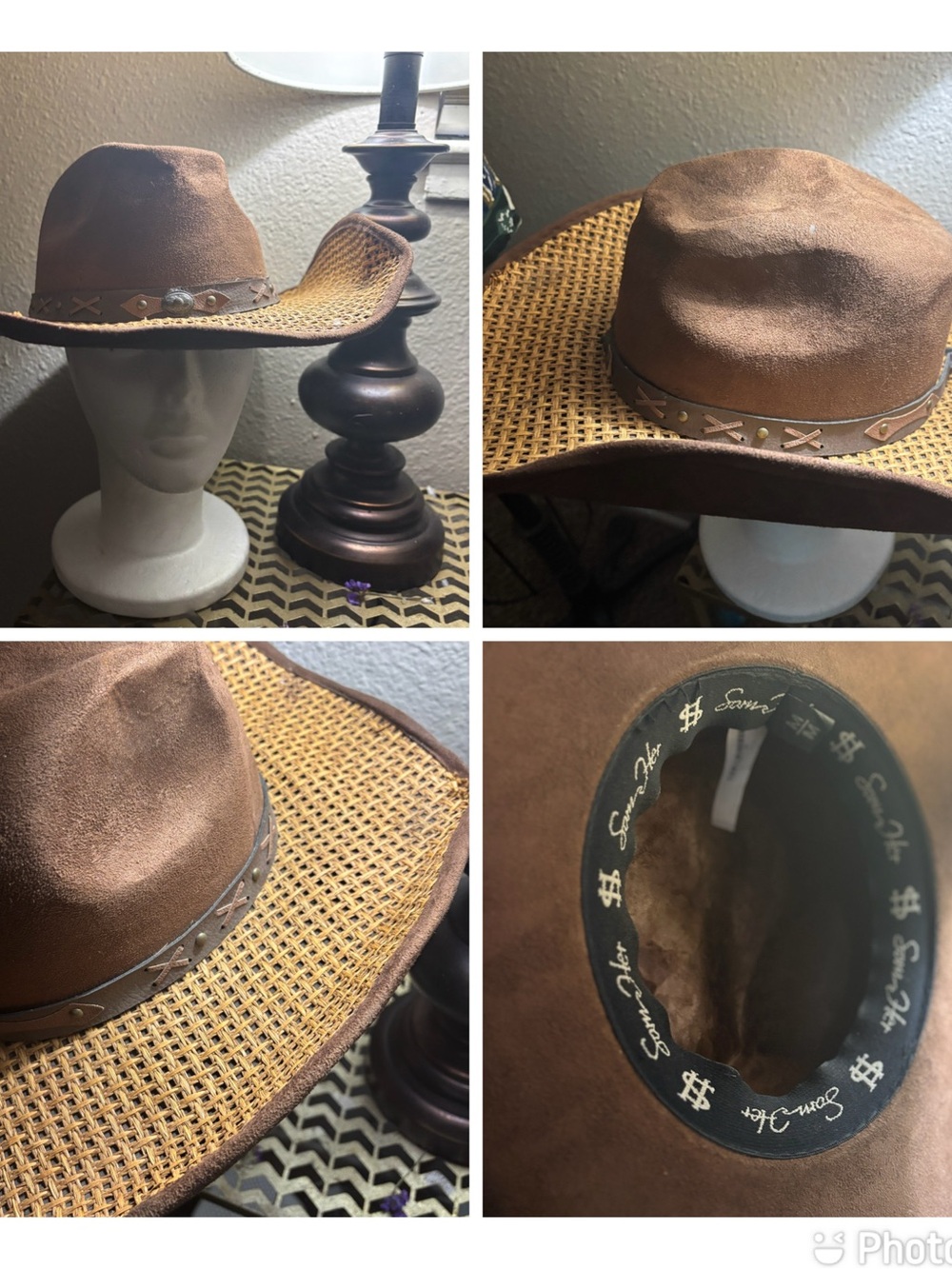 SomaHer Women's Brown Two-Tone Straw & Suede Western Hat
